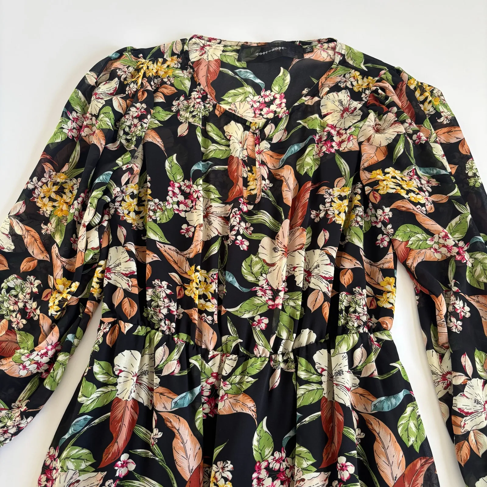 Code x Mode Black Floral Tiered Mini Dress Women’s Medium Boho Whimsygoth - Image 4