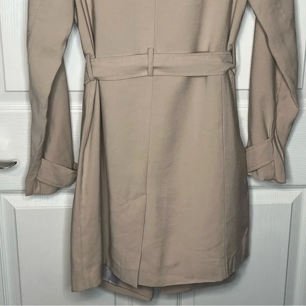 Banana Republic Factory Sz XS Khaki Trench Coat Tie Closure Open Front Tan - Image 9