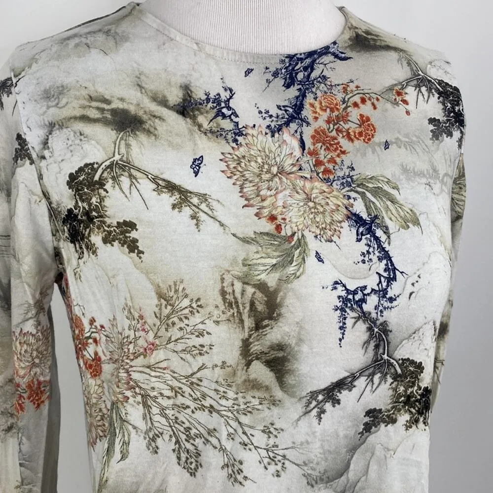 Lisette L Montreal Viscose Floral Asian Ruched Blouse Size XS White - Image 2
