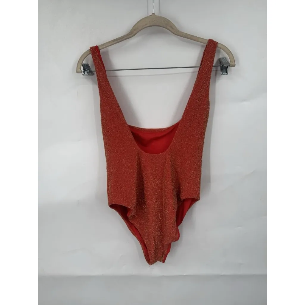 Aerie Sparkle Babewatch One Piece Cheekiest Swimsuit Women L Orange‎ Real Good - Image 2
