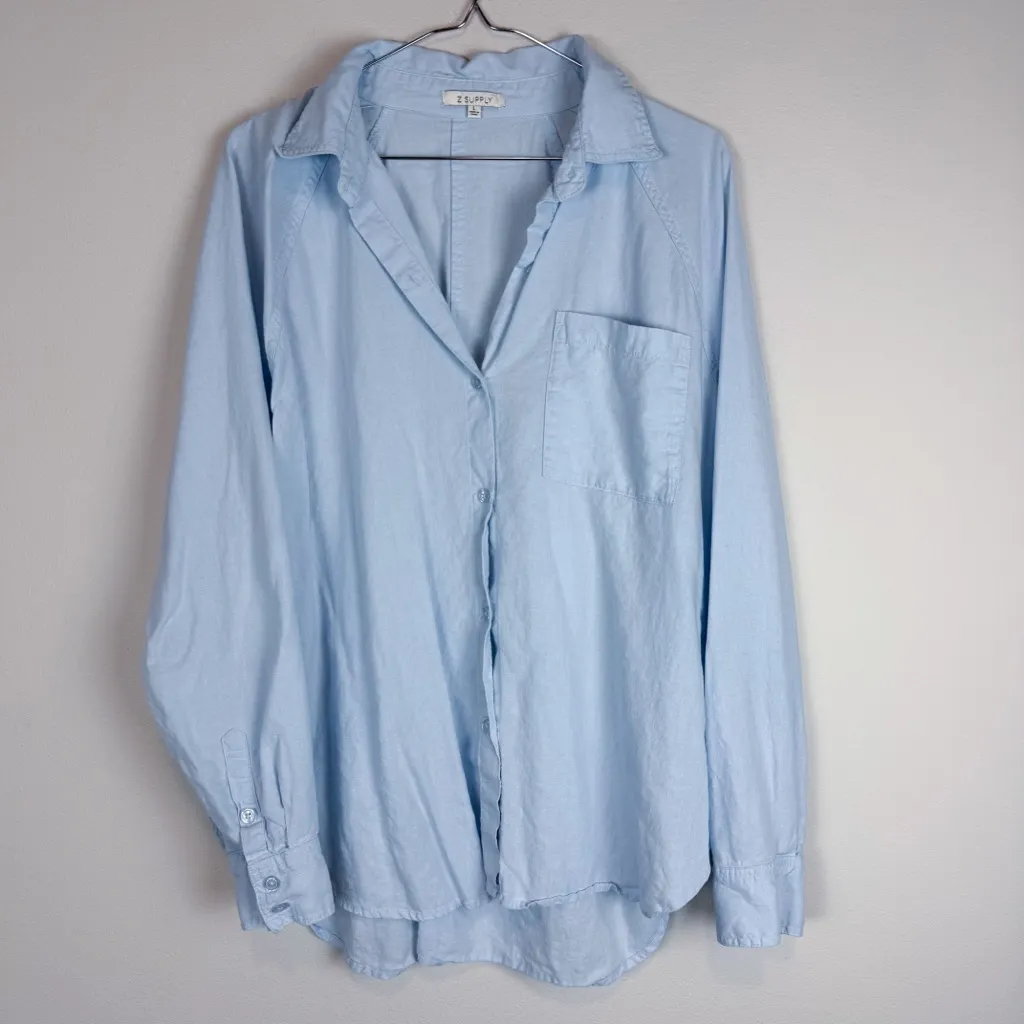 Z Supply The Perfect Linen Top Salt Water Light Blue Size Large - Image 5