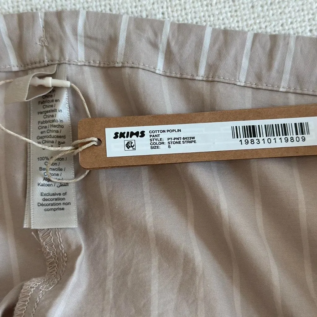 Skims Cotton Poplin Straight Leg Pant in Stone Stripe, Size Small - Image 7