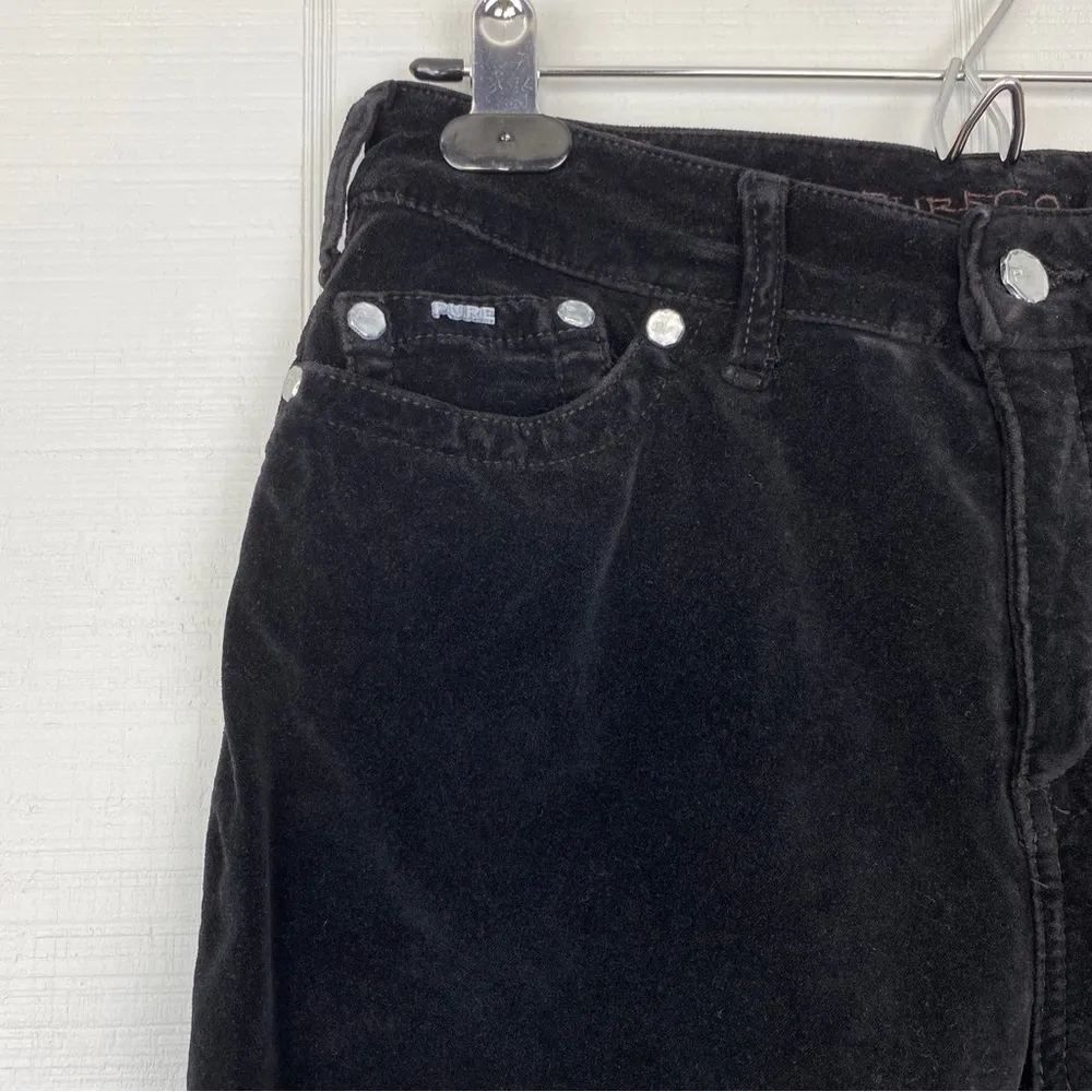 Pure Color Black Velvet Pants Boot Cut Flare Embroidered Size 29 - Image 2