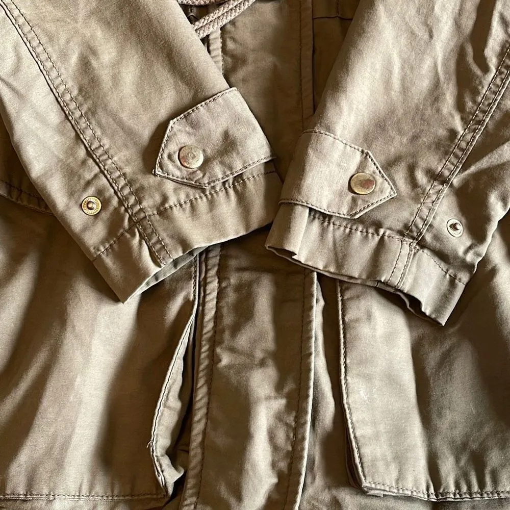 H&M Womens Parka Jacket Hooded Full Zip Tie Waist‎ Adjustable Army Green Size XS - Image 6