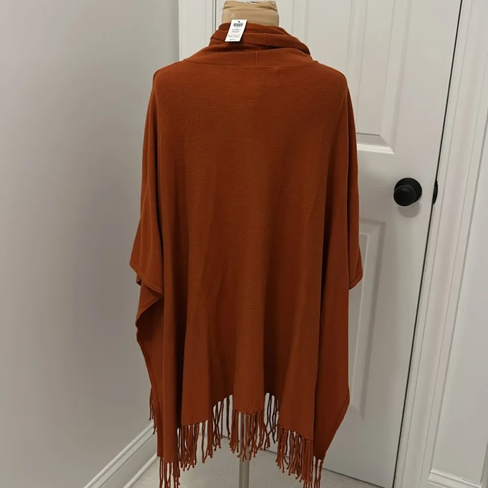 Chicos’s Joy Cowl Neck Poncho Russet Orange - Image 2