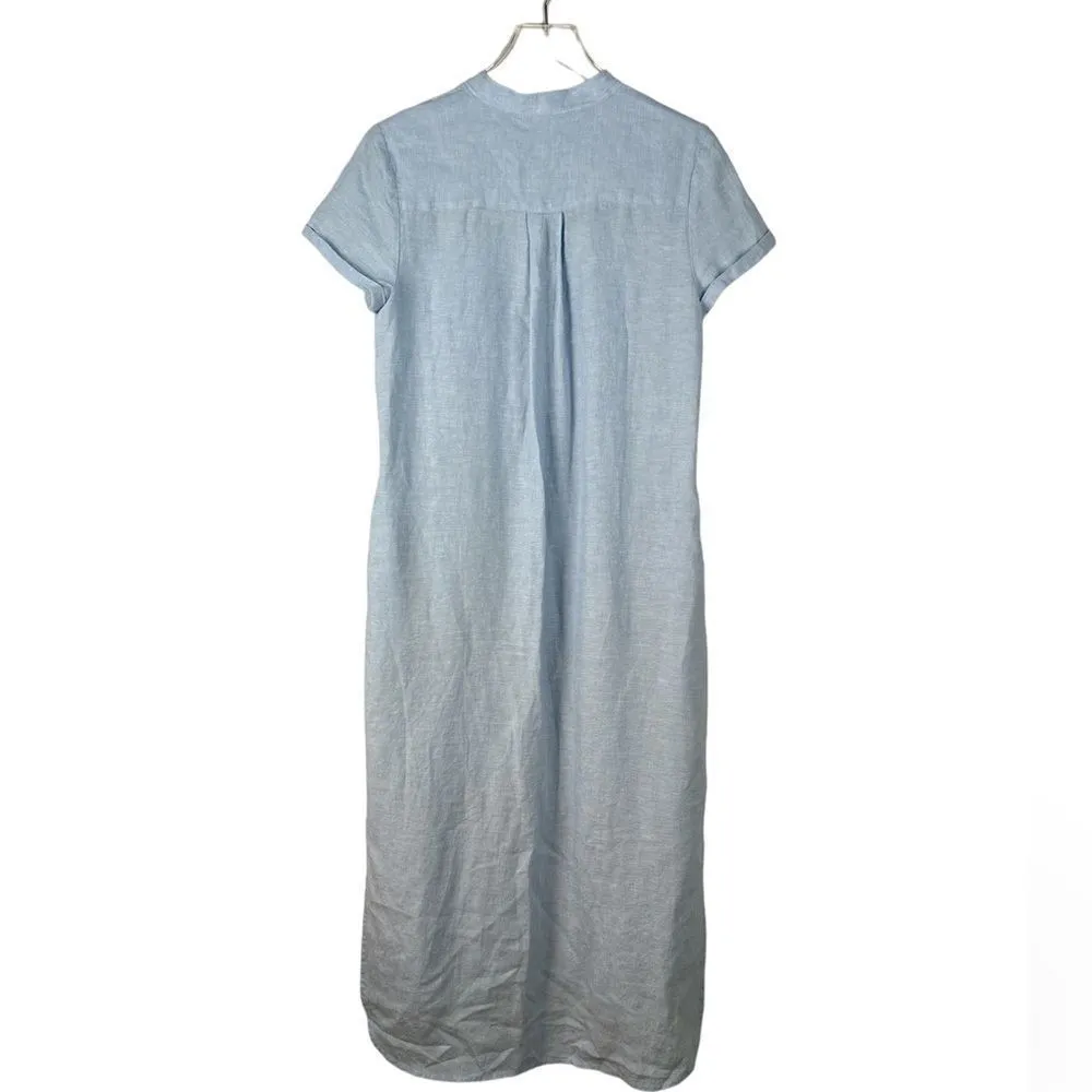 PURE NAVY Pocket Detail 100% Linen Chambray Button Front Shirt Midi Dress - Image 3