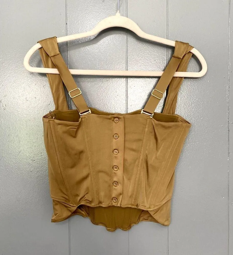 NEW Free People HAH Shroom Tan Knock Out Cropped Fitted Boudoir Corset Top L - Image 6