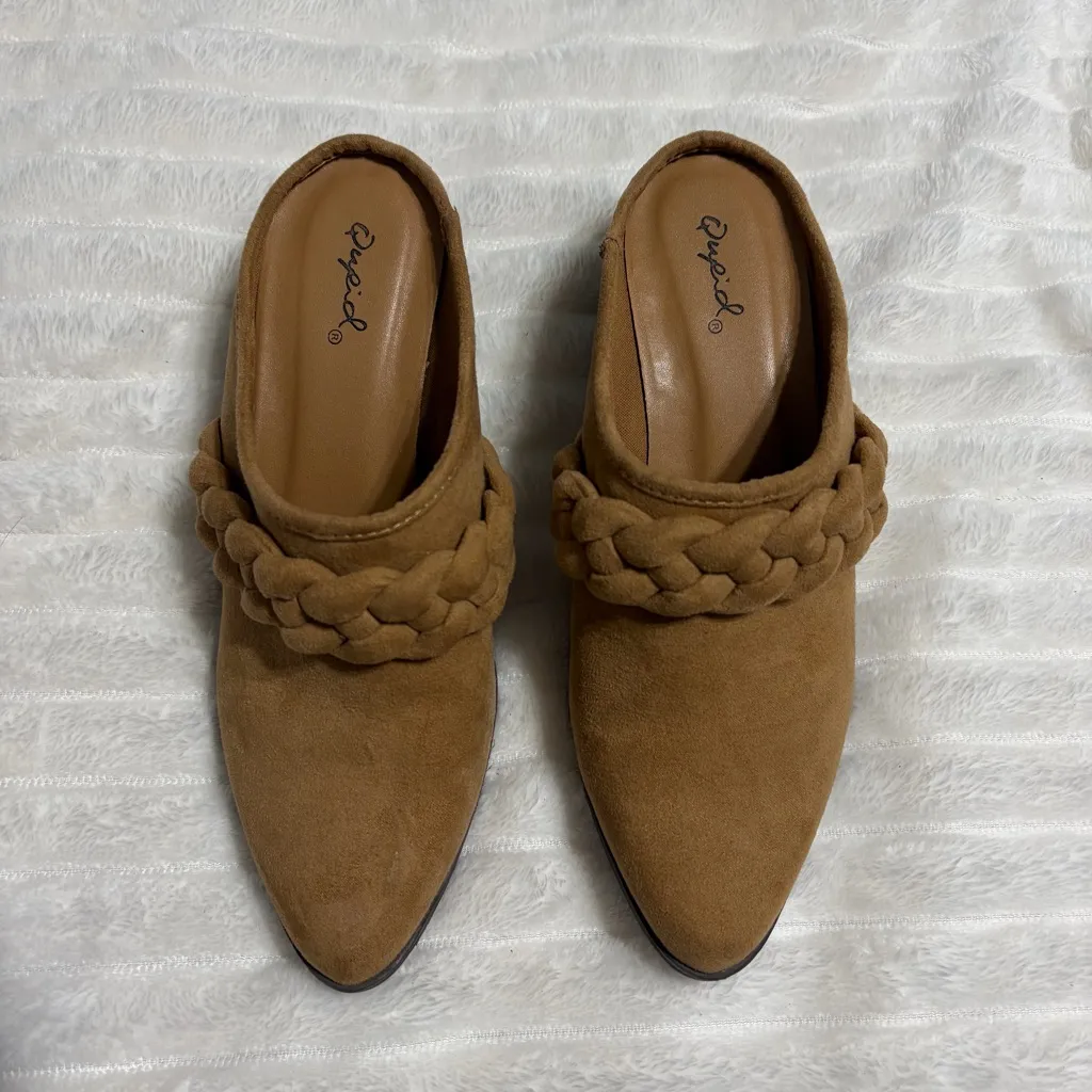 Qupid Brown Braided Mule Heels Sz 6 - Image 5