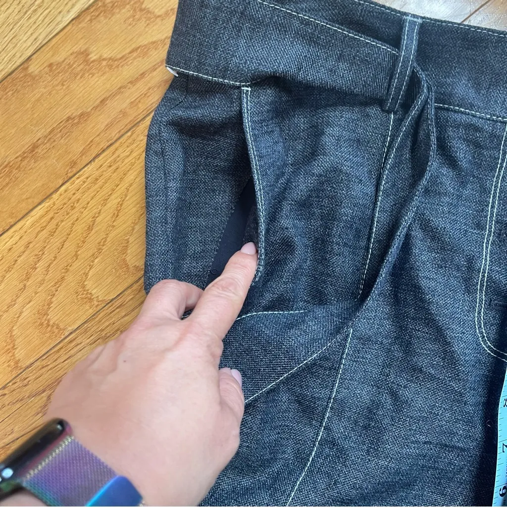 Donna Karan New York Linen Blend cropped pants with belt Blue Jean wide leg 12 - Image 7