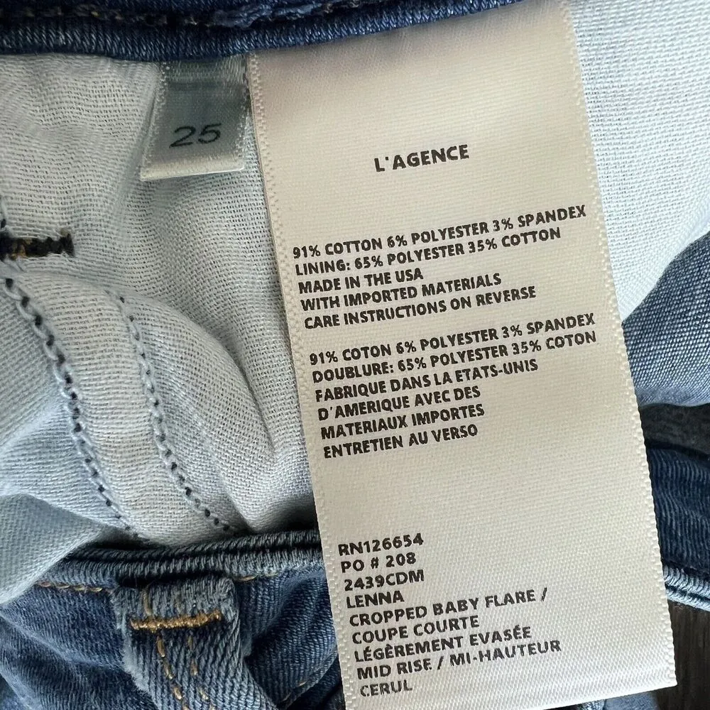 L’AGENCE Lenna Jeans Womens Size 25 Cropped Baby Flare Mid Rise Blue - Image 4