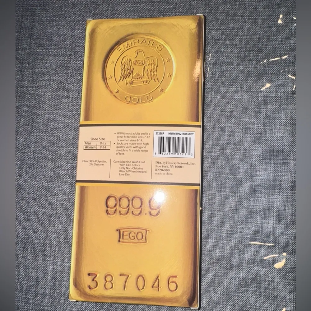 New Gold 999.9 Men’s Crew Socks One Size Crew Length Sockopath Fine Gold Novelty - Image 2