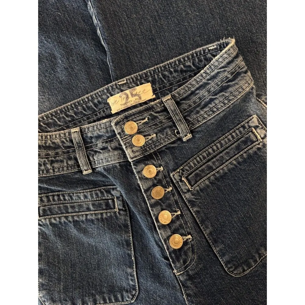 We The Free People Womens Jeans Blue Colette Wide Leg Utility Button Fly Size 25 - Image 4