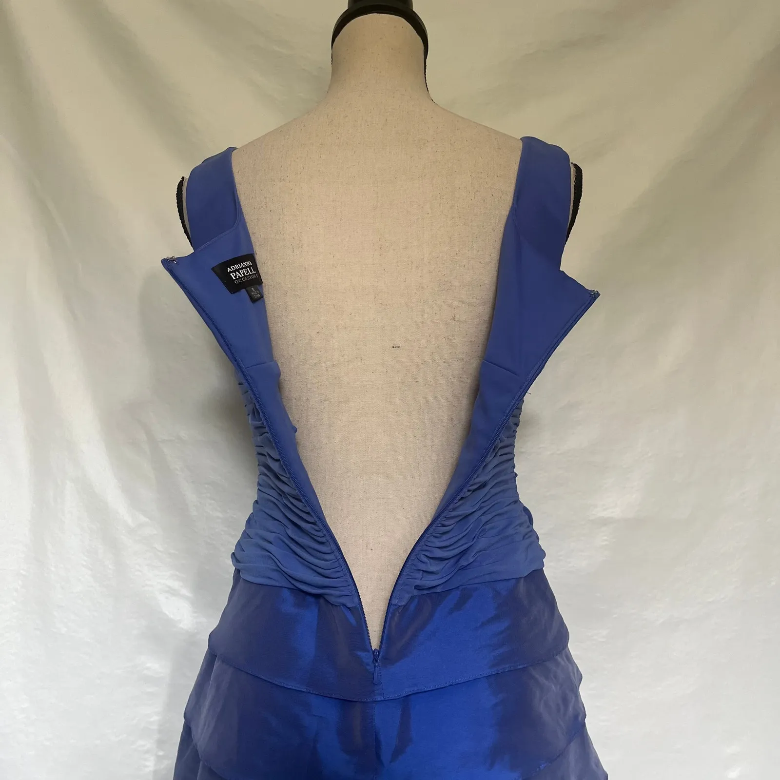 Adrianna Papell Bandage Dress Purple Fairy Glam Romantic Tier Scalloped Satin - Image 8