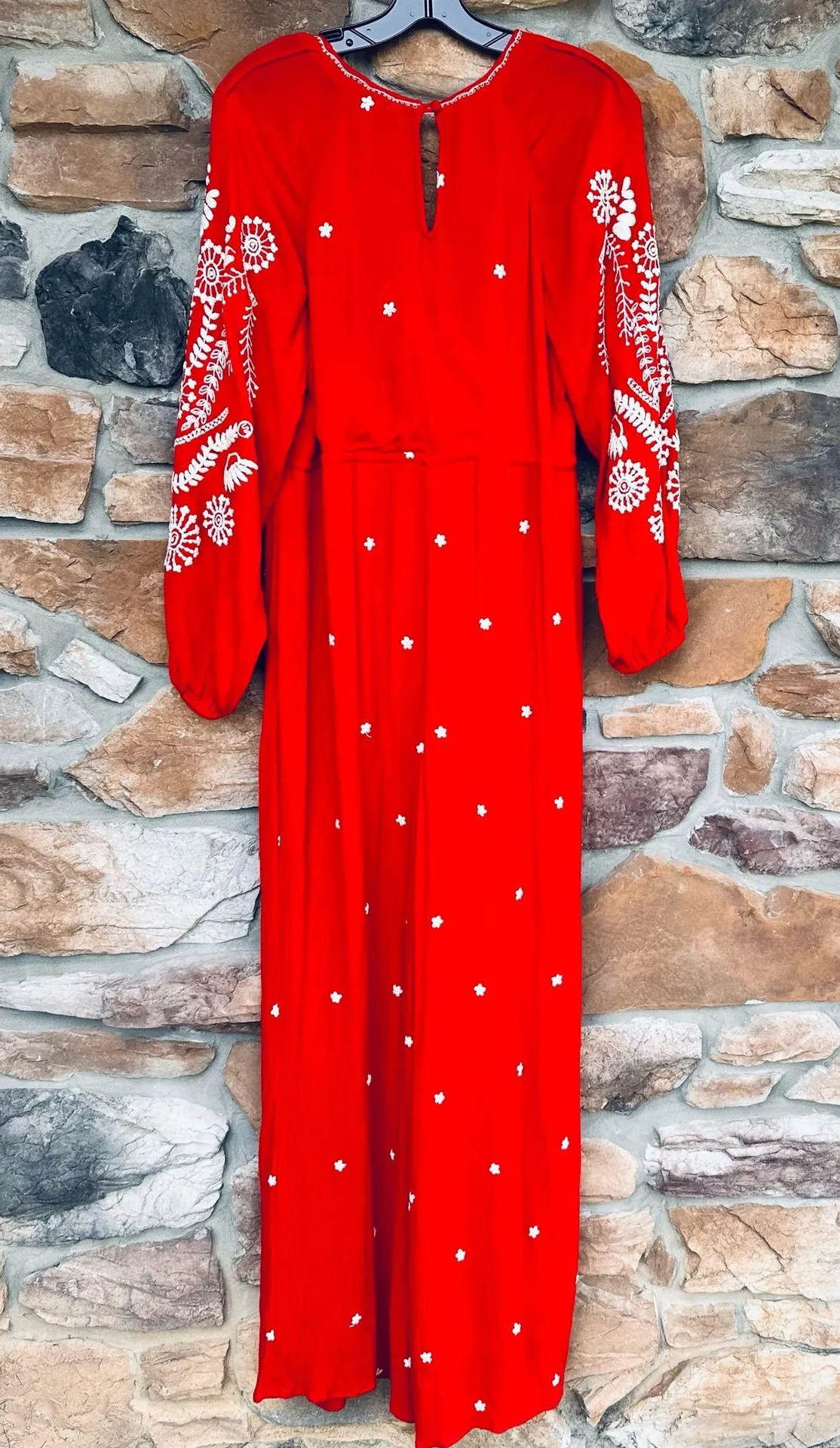 Free People Boho Embroidered V Neck Red Jumpsuit - Image 7