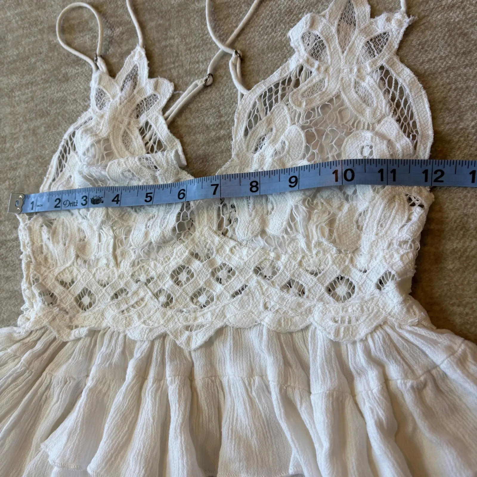 Free People Lace RAdella Cami White Lace Crochet Tiered Sleeveless Boho XS Party - Image 12