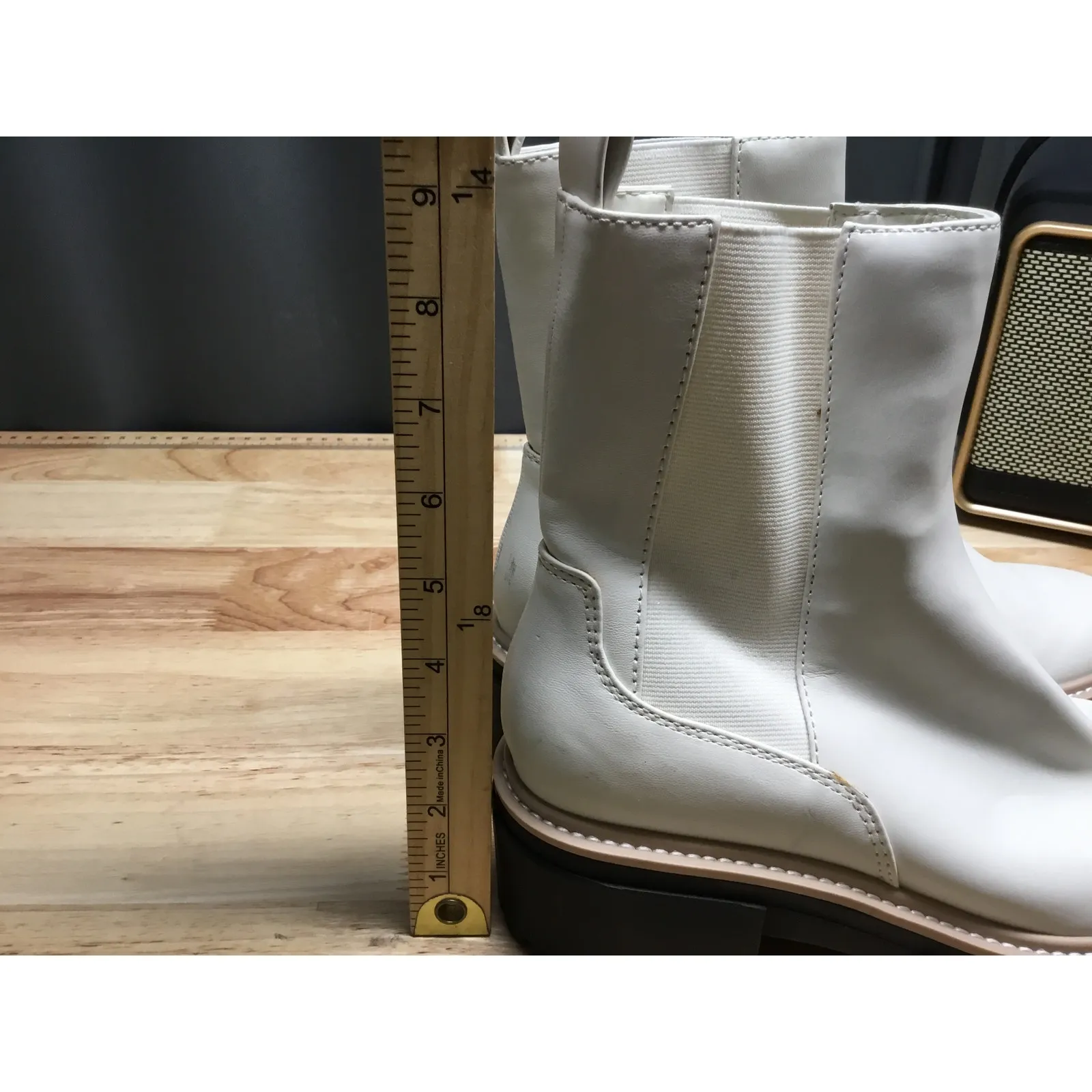 Open Edit Mya Lug Sole Chelsea Boots Women's 9 White Leather Comfort Ankle - Image 3