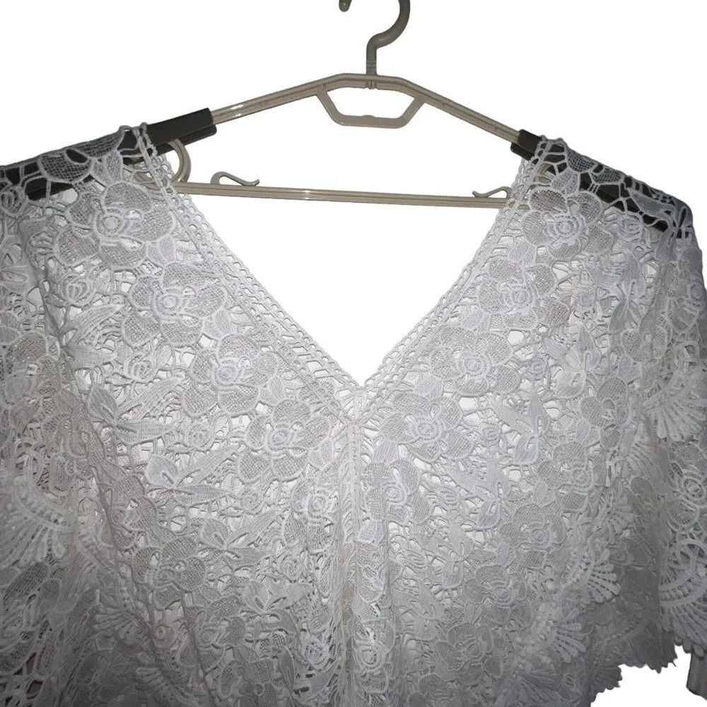 Yumi Kim White Sheer‎ Lace Tulum Tunic Swim Cover Up Batwing Women Size XS New - Image 3