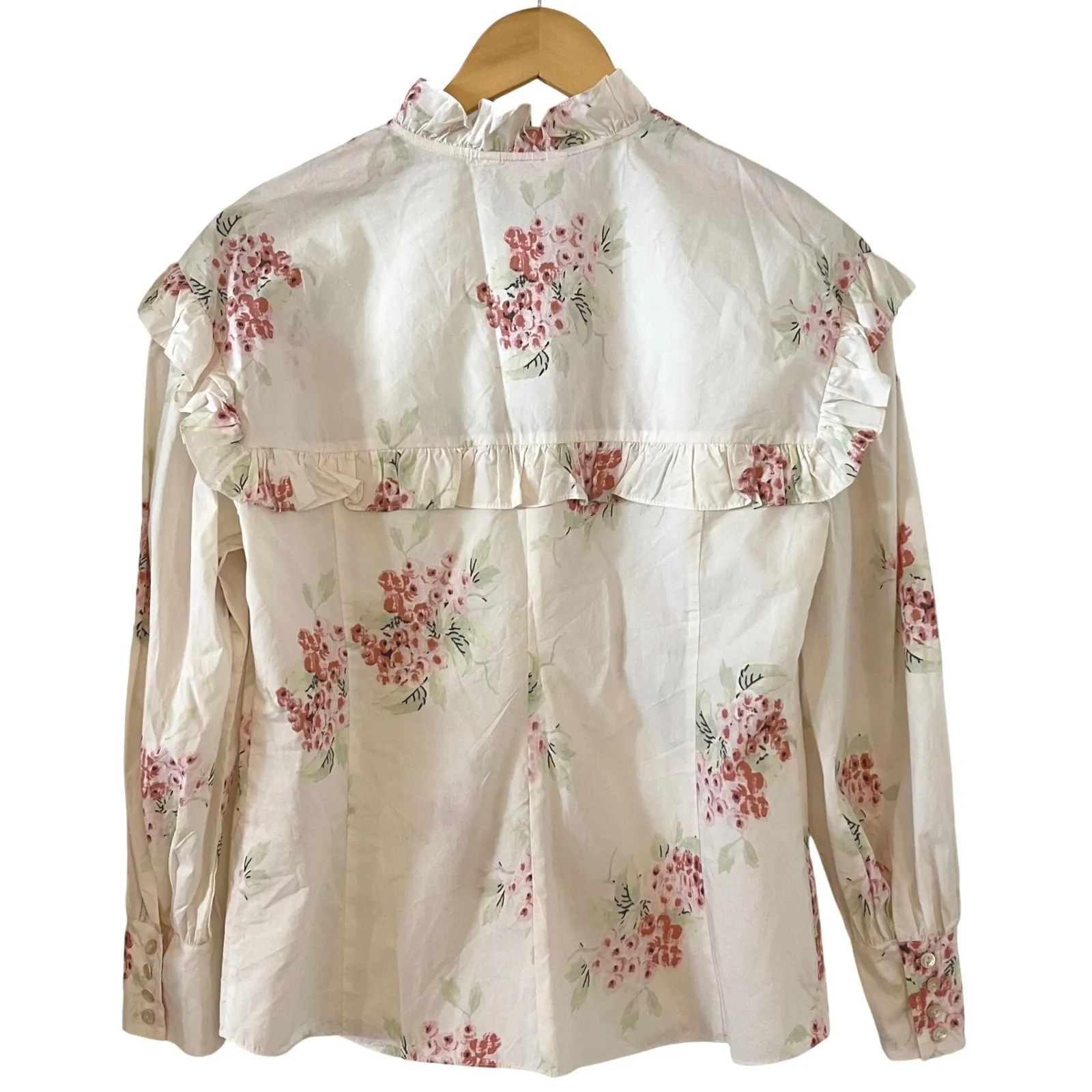 Rebecca Taylor Floral Ruffle Cotton Blouse Long‎ Sleeve Button Down Shirt Size 4 - Image 5