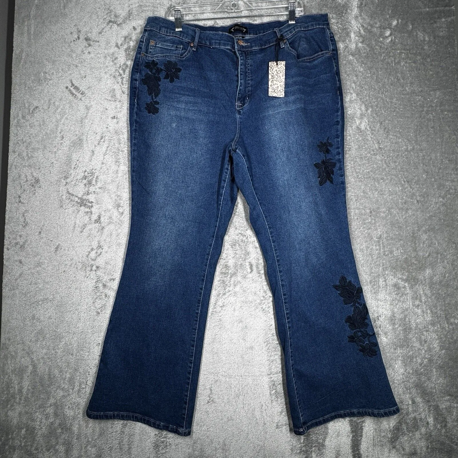 Nanette LaPore Jeans Womens 20W Blue Black Floral Embroider High Rise Belle Boot - Image 2