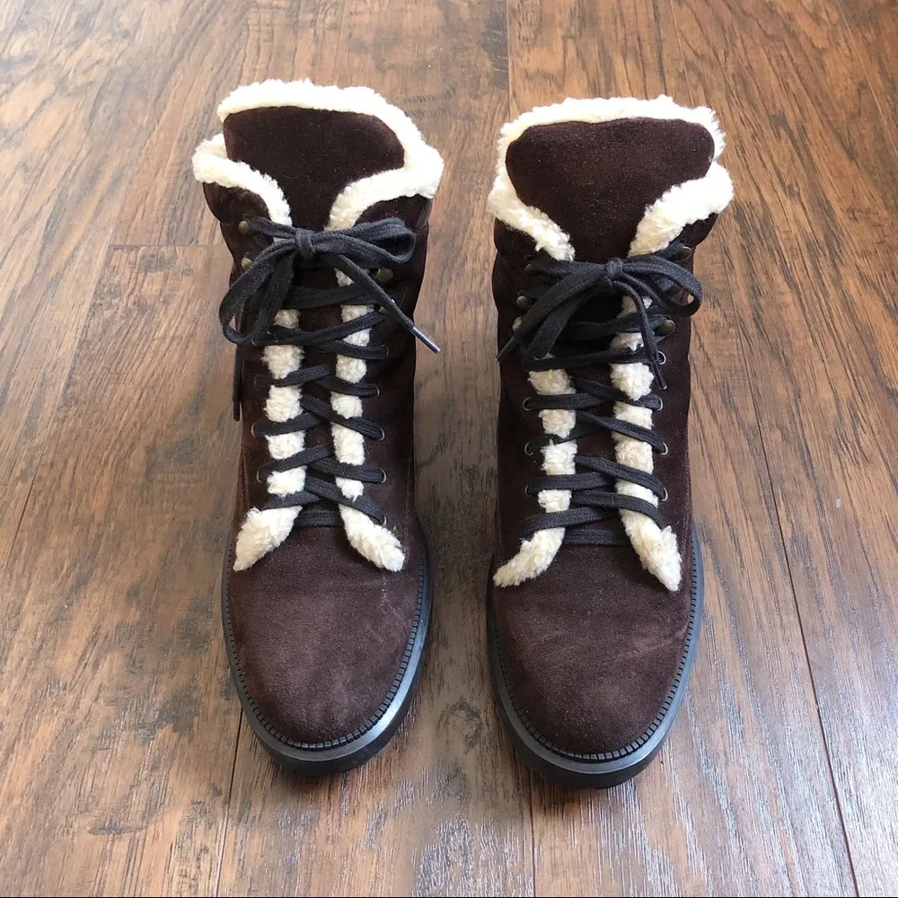 Aquatalia • Lynne waterproof suede bootie faux fur trim ankle boot lace up - Image 5