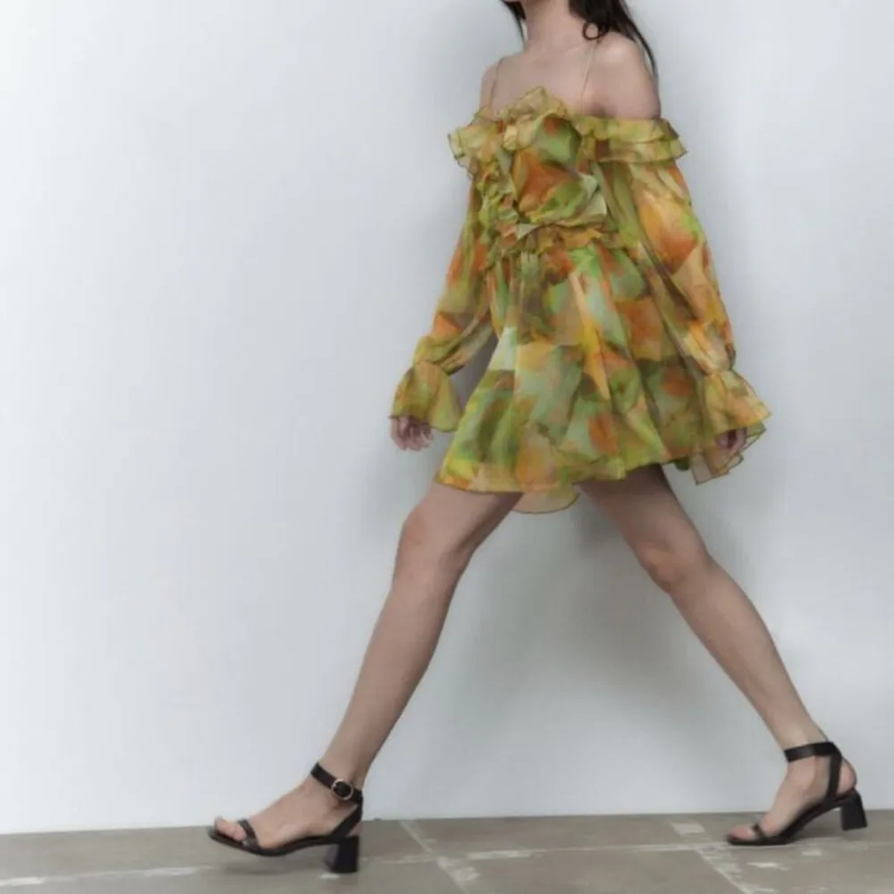 ZARA NEW OFF SHOULDER FLORAL MINI DRESS SZ M - Image 4