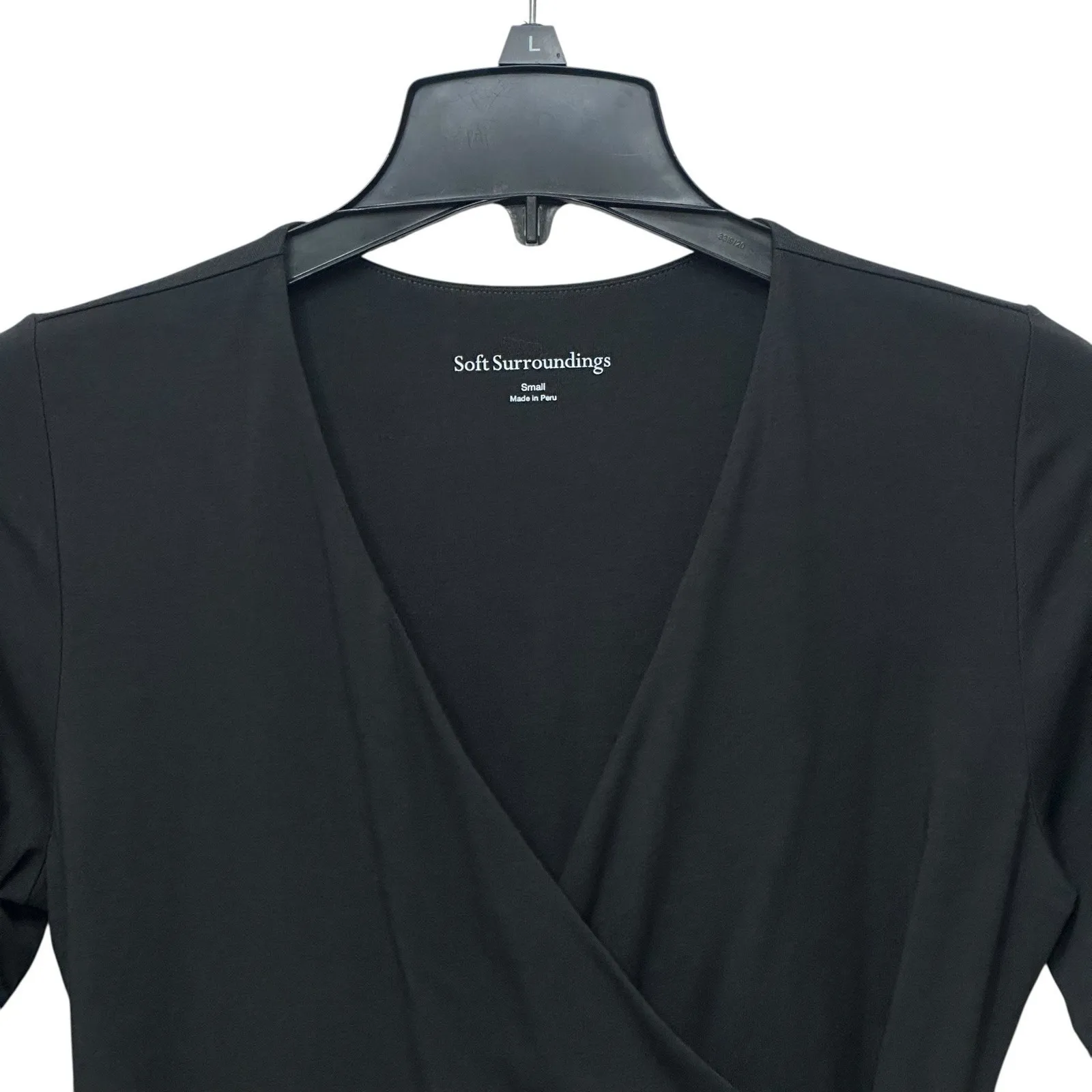Soft Surroundings‎ Alyssa Knit Top Womens Small Black Cross Over Ruched Casual - Image 2