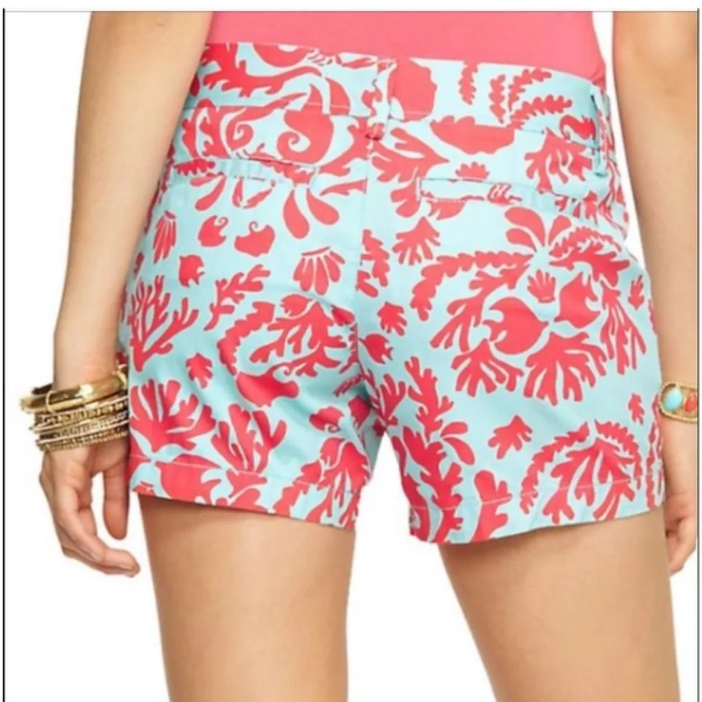 Lilly‎ Pulitzer NEW Don’t be Shellfish Callahan Aqua Coral Turtle Shorts Size 0 - Image 2