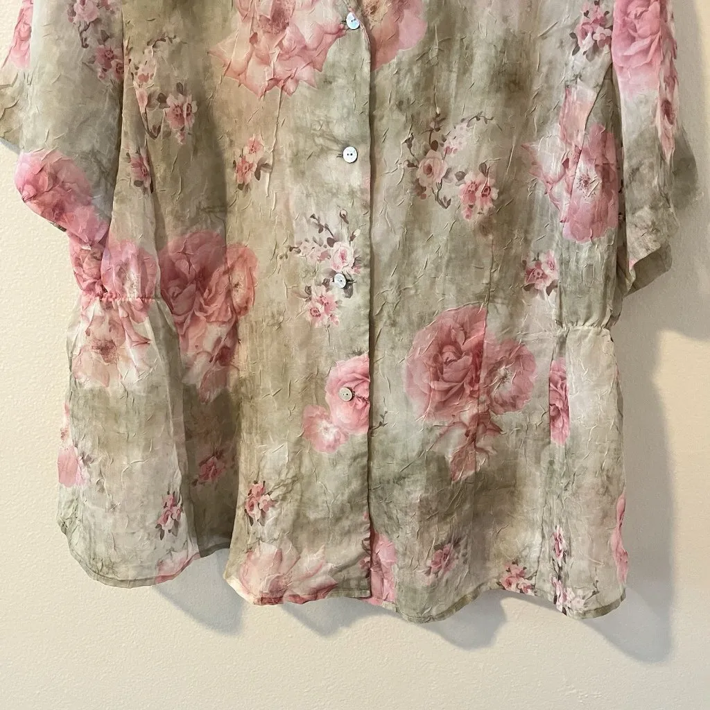 Sheer Vtg Top Blouse Crinkle Fairy Core‎ Goblin Woods Whimsical Cottage Festival Green Size XXL - Image 7