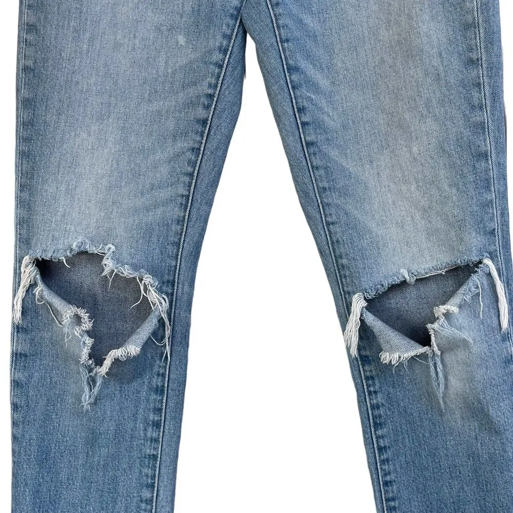 Madewell SZ 23 The High-Rise Slim Crop Boyjean Jeans Distressed Frayed Hems Blue - Image 2