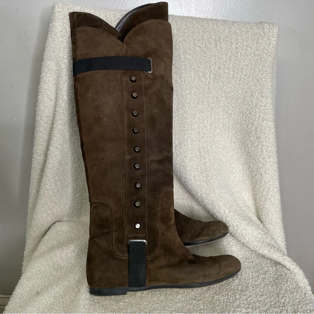 Tapeet Suede Leather Studded Equestrian Riding knee boots made in Italy size‎ 37 Brown Size 6 - Image 2