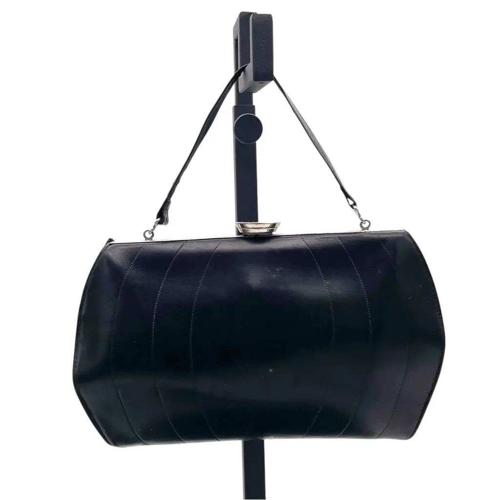 Vintage Black Leather Frame Evening Bag Clutch Purse Silver Hardware 5.5x8.5 - Image 2