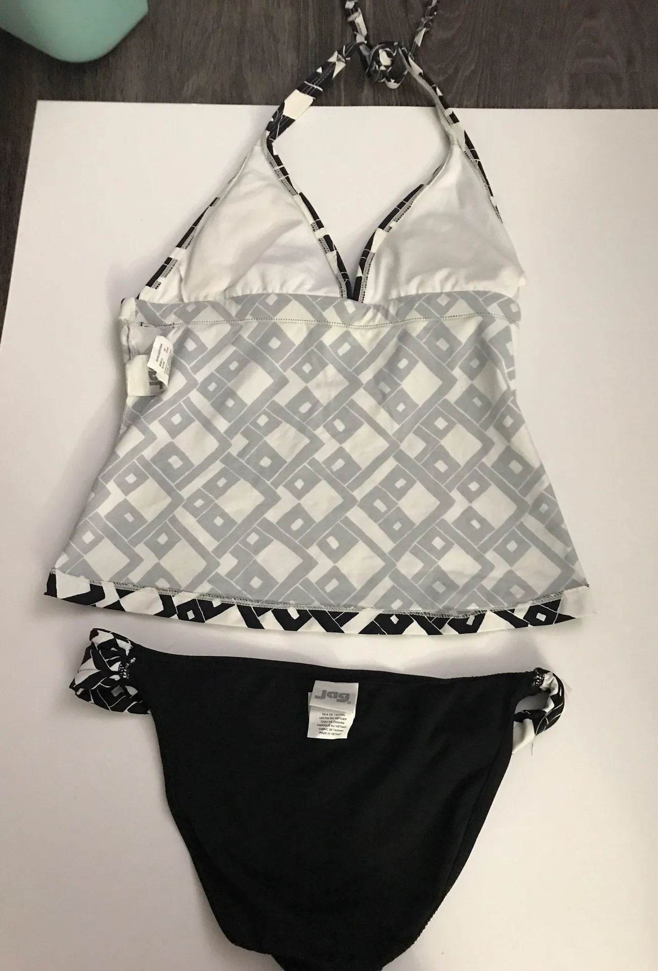 JAG Two Piece Geometric Halter Black White Bikini - Image 3