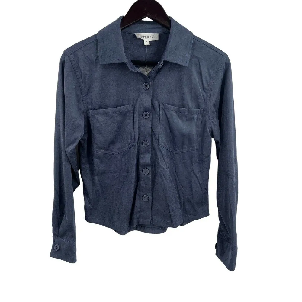 Hippie Rose Slate Grey Sueded Button Front Shirt Small New - Image 2