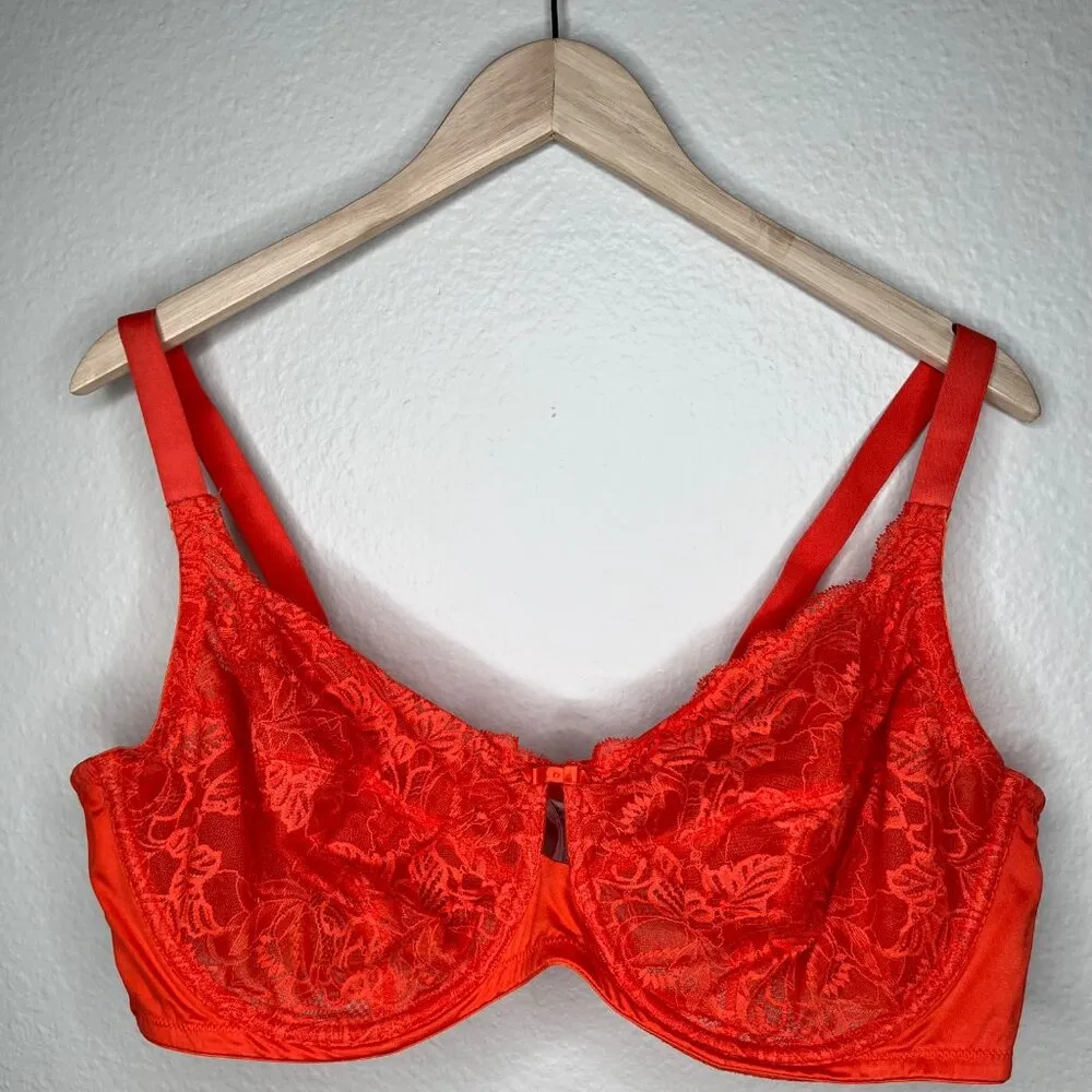 Auden Womens Orange Lace Unlined Full Coverage Underwire Bra Size 42DDD - Image 2