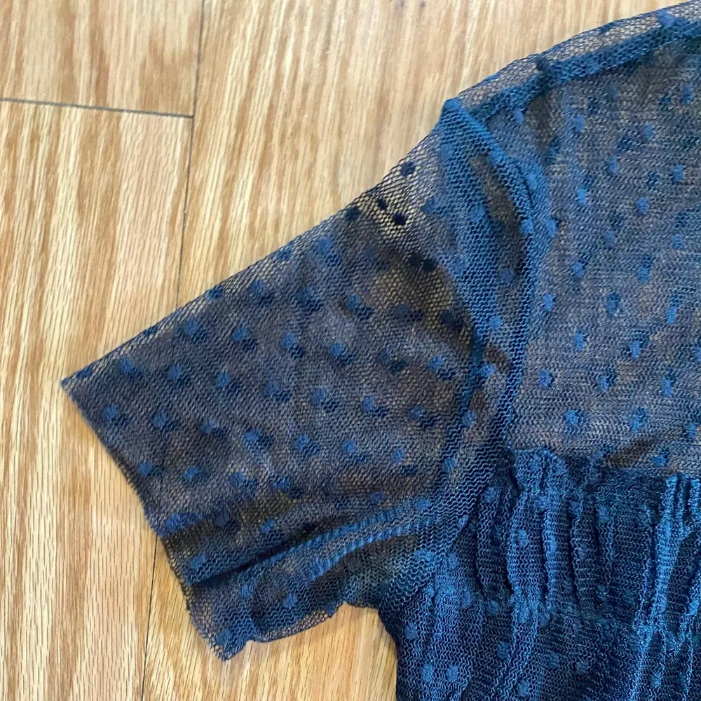 Lush Sheer Black Lace Whimsygoth Polka Dot T-Shirt Blouse Womens Small - Image 4