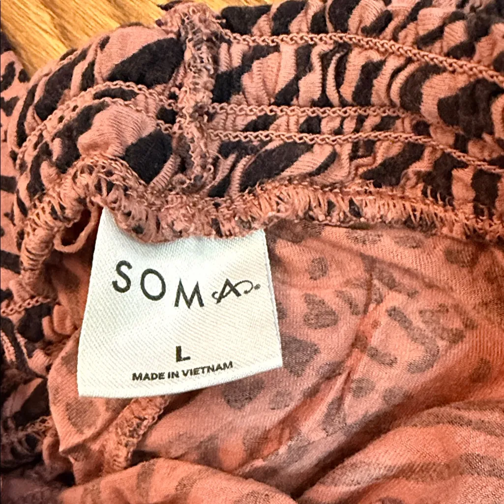 Soma Cool Nights Pajama Set Black V-Neck Top & Animal Print WideLeg Pants Size L - Image 9