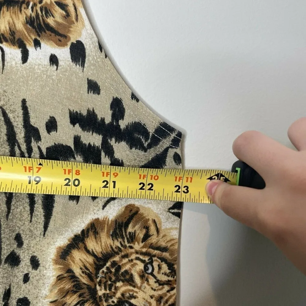 Vintage Retro Neutral Tiger Face Print Midi Tank Top Shift Dress One Size - Image 4