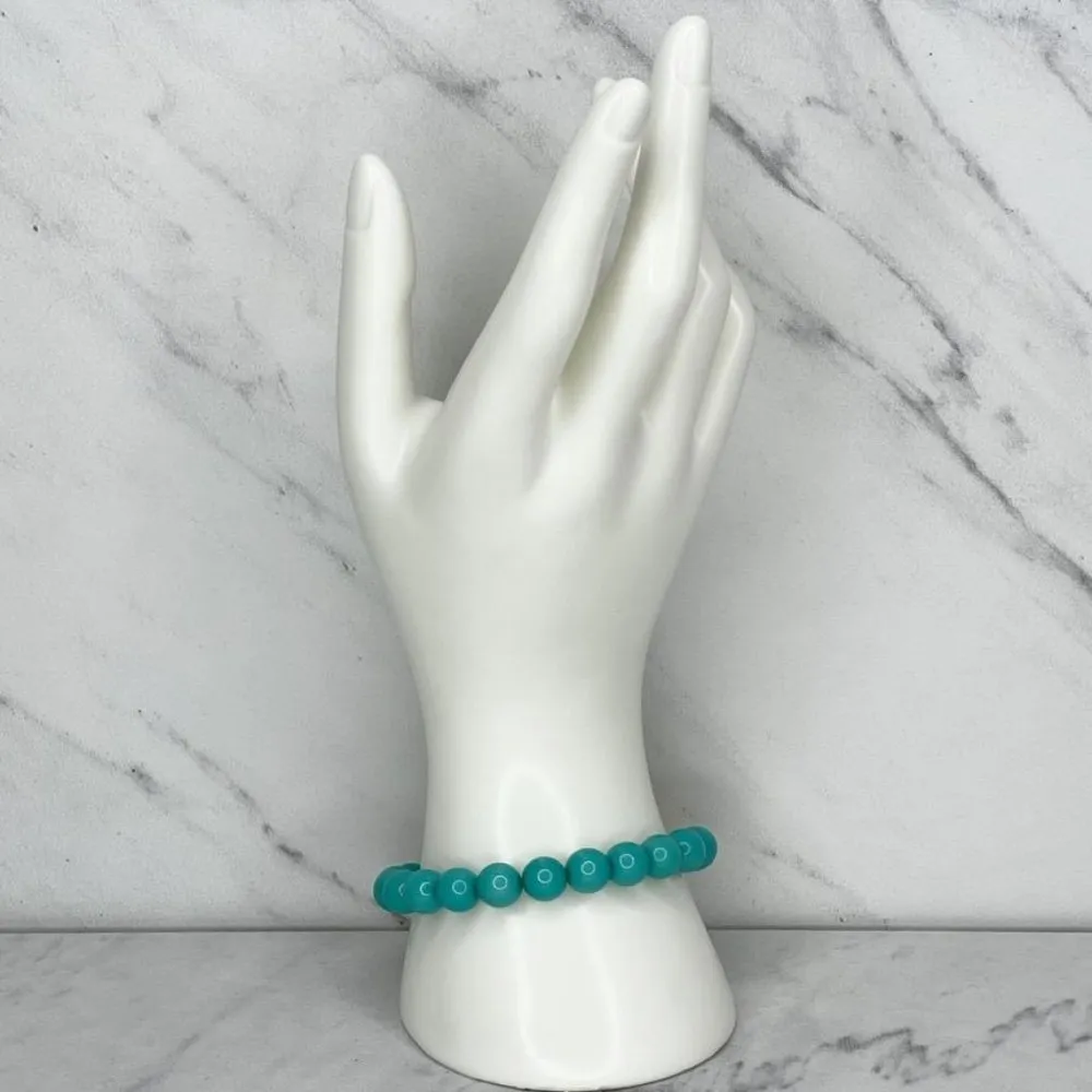 Faux Turquoise Bubble Beaded Gold Tone Chain Stretch Bracelet - Image 2