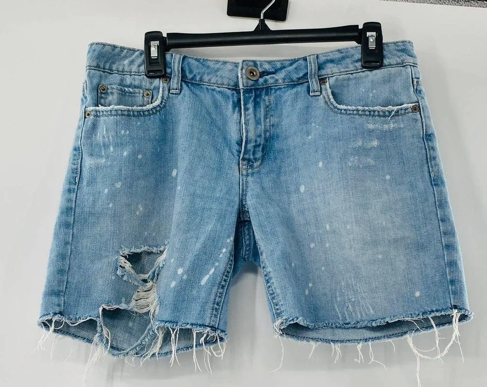 American Eagle Mid Rise Cut Off Raw Hem Short Distressed Bleached Tie Dye Size 6 - Image 6