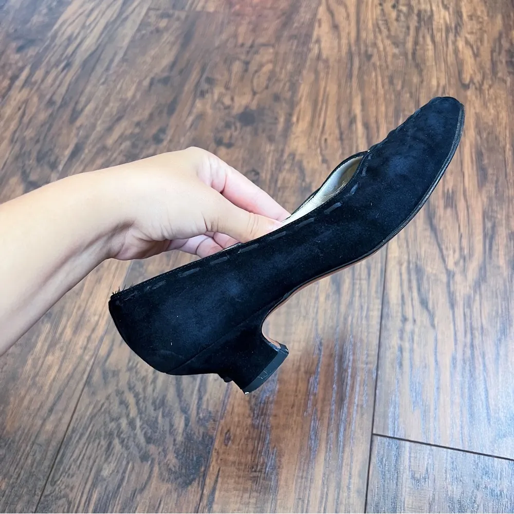 Ferragamo • vintage black suede pumps witchy low cuban heel 90s goth point toe - Image 8
