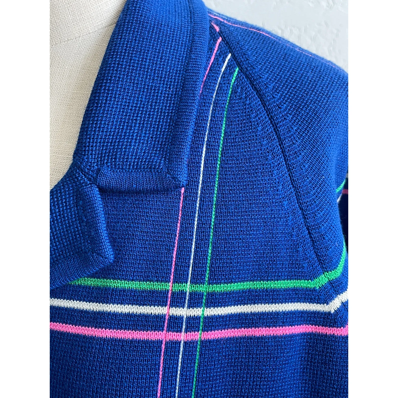 Vintage Zado of California Wool Cardigan Jacket – Blue Neon Plaid Size L - Image 7