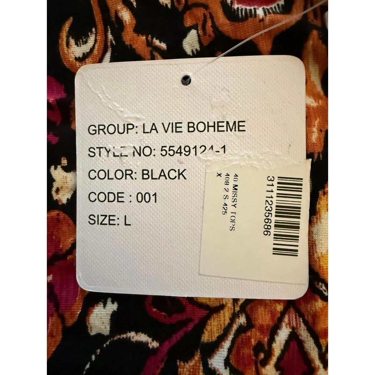 NEW Stella + Ginger Women's Blouse Large BOHO Ruffle Abstract Multicolor Rayon Black - Image 7