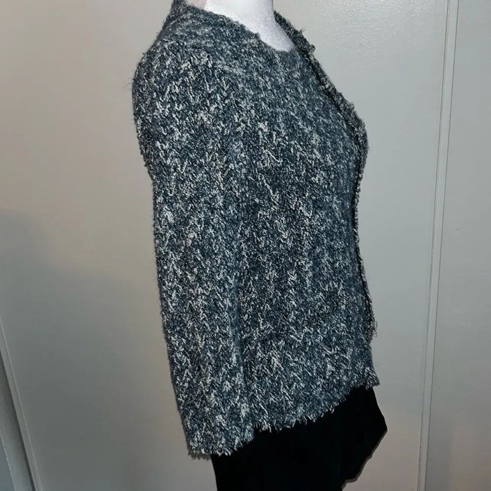 a.n.a. Sleek Tweed Style Boucle Style 3/4 Asymmetrical Zip Preppy Office Jacket - Image 5