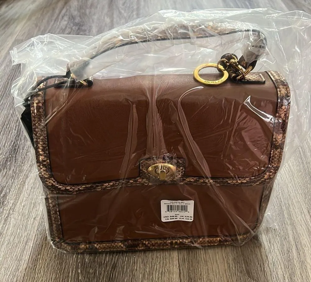 New Rachel Zoe Celeste Vegan Satchel Handbag Brown Snake Print - Image 3