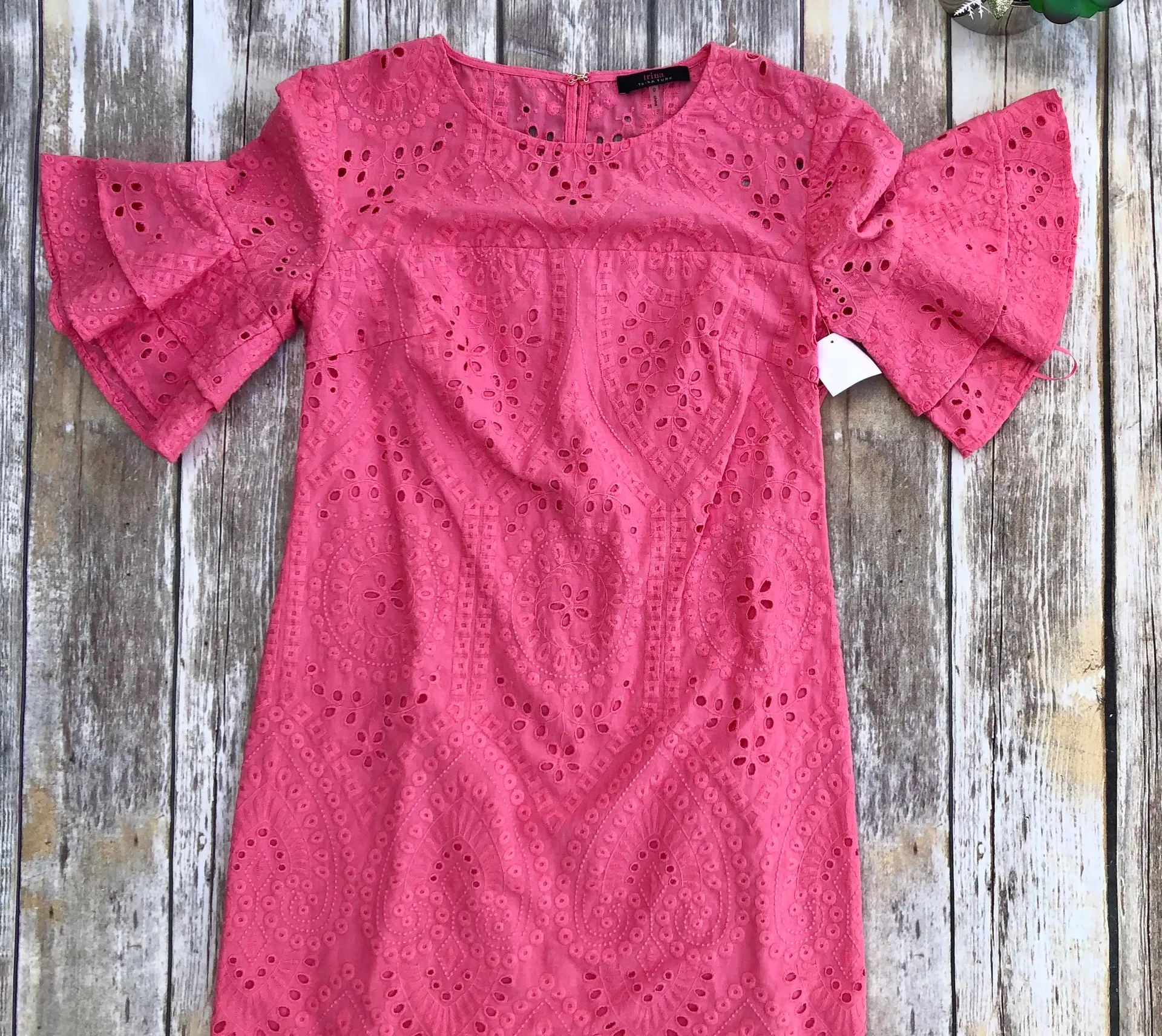 Praise Eyelet Ruffle Sheath Dress Cosmo Pink - Image 7