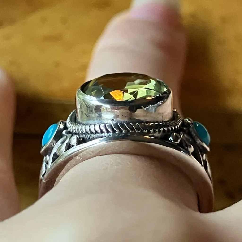 Golden Quartz Sleeping Beauty Turquoise Sterling Silver Ring Size 7 - Image 2