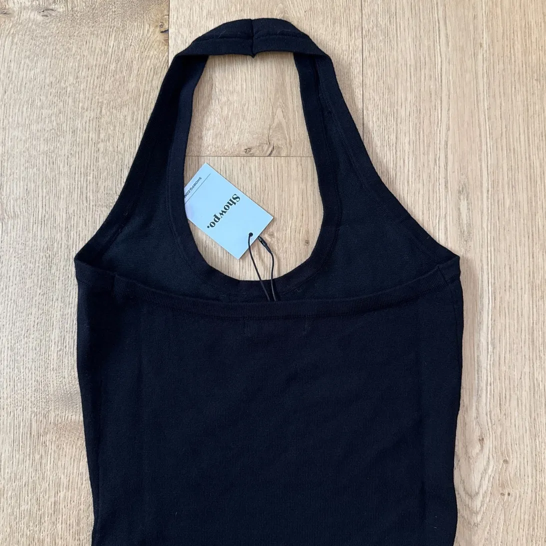 Showpo. Mini Dress Wrap Waist Knit Halter Neck Raquel Size US2 Black - Image 5