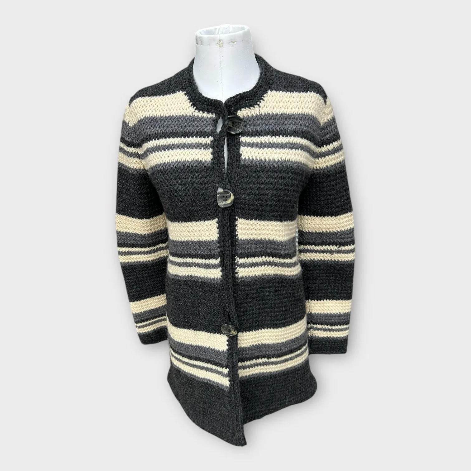 Hand Knit Wool Blend Chunky Cardigan Duster Sz Small Lagenlook Cottagecore Hygge - Image 3