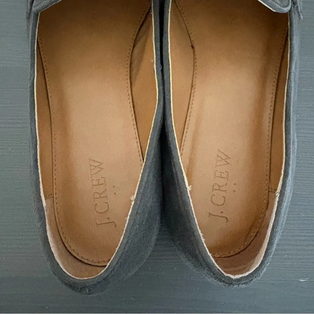 J Crew Factory Suede Penny Loafers Slip On Dark Gray Flats 9.5 - Image 9