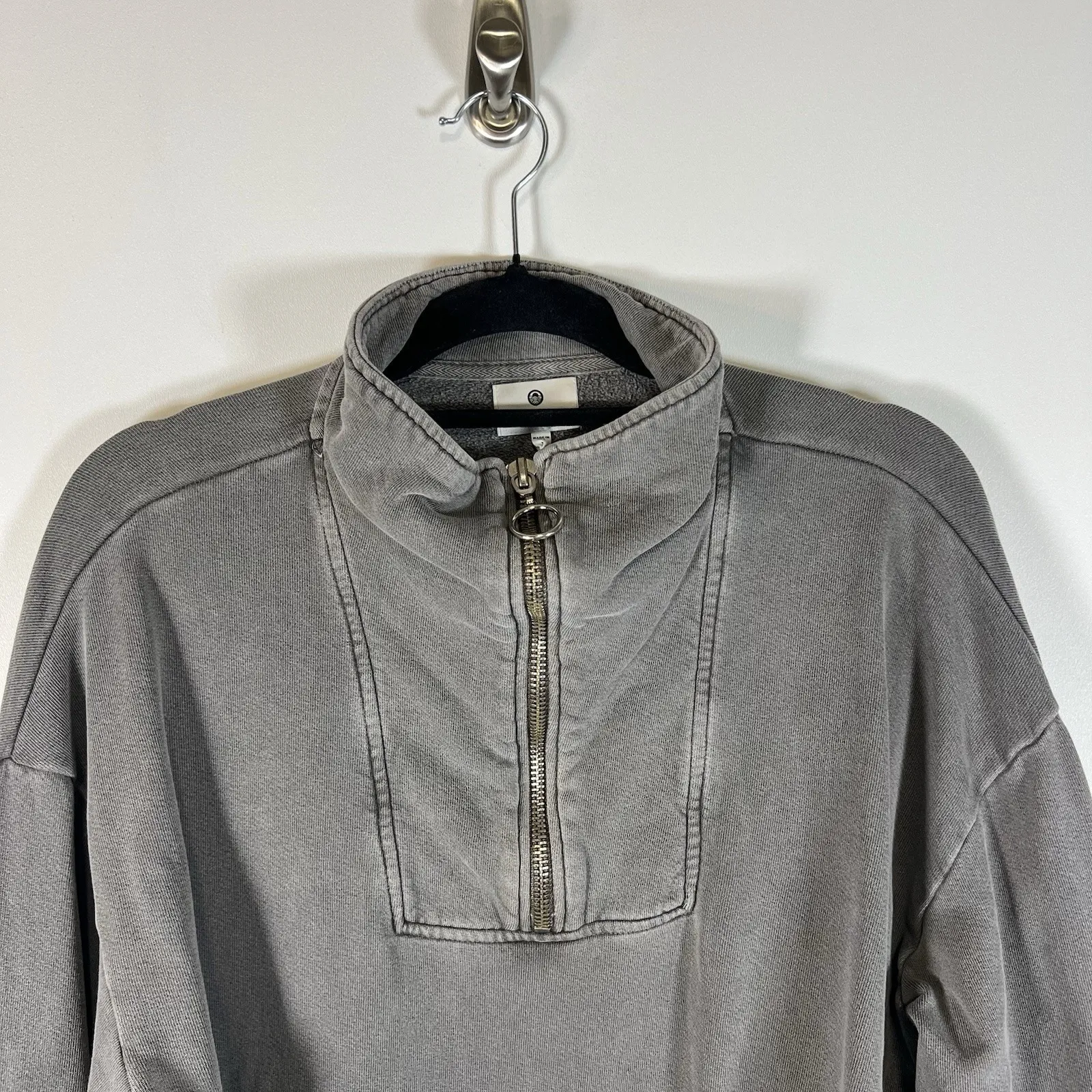 Sundry Crop Three Quarter Zip Up Sweat Shirt Long Sleeve Gray Size 3 Large - Image 2